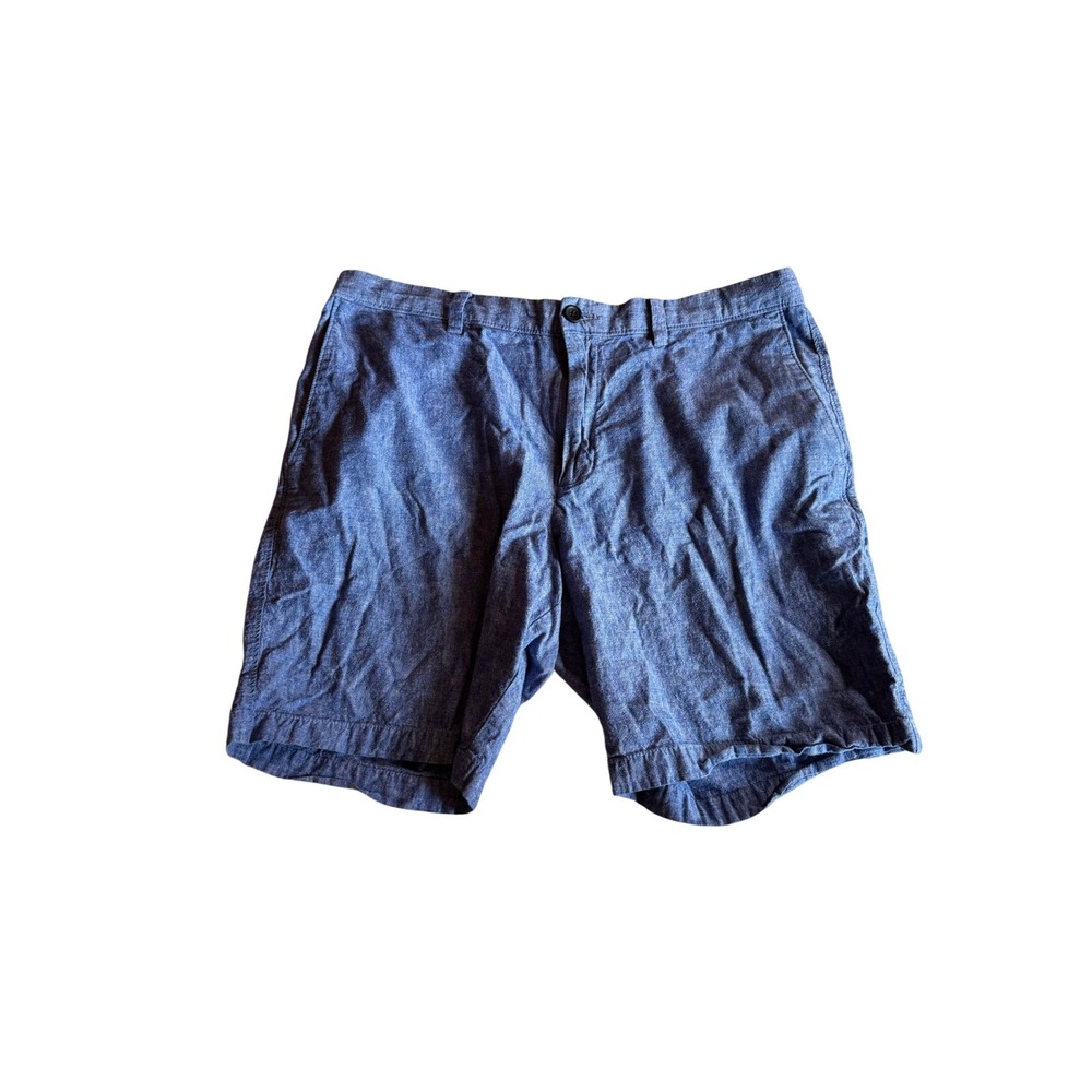 Banana Republic Aiden Shorts Mens 36 Blue Linen Cotton Blend Chambray Flat Front